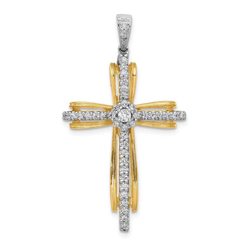 14k Two-tone 1/3 carat Diamond Passion Cross Pendant, 0.328 ct, 40 x 22 mm