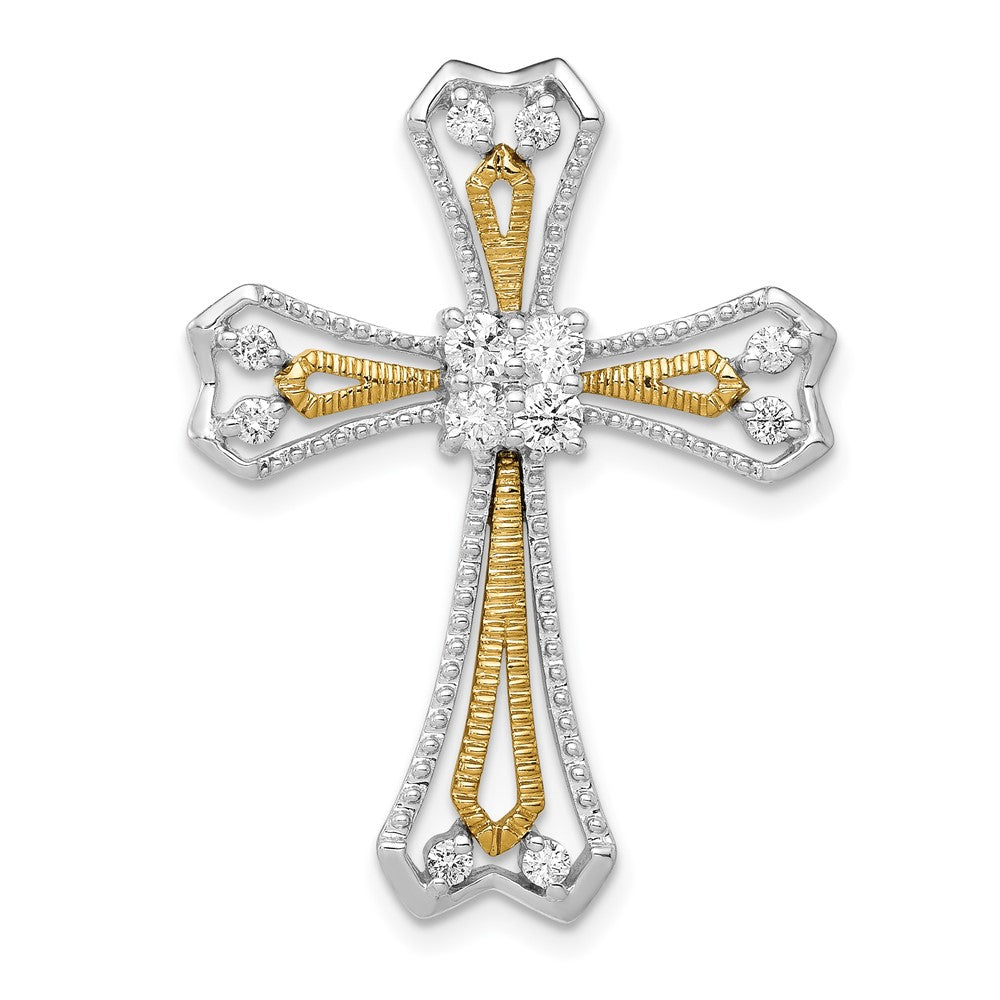 14k Two-Tone 1/3 carat Diamond Cross Chain Slide, 0.3 ct, 30.5 x 23 mm