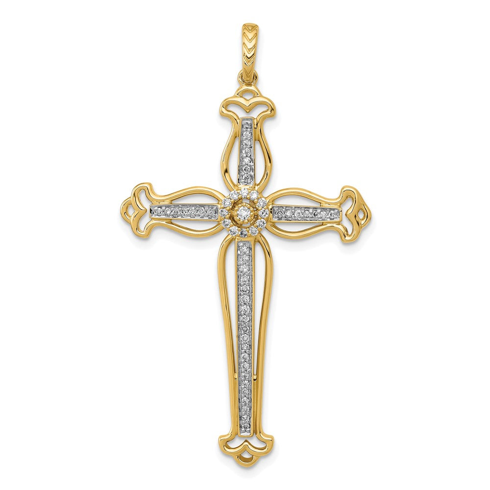 14k 1/4 carat Diamond Fancy Budded Cross Pendant, 0.236 ct, 48.5 x 27 mm