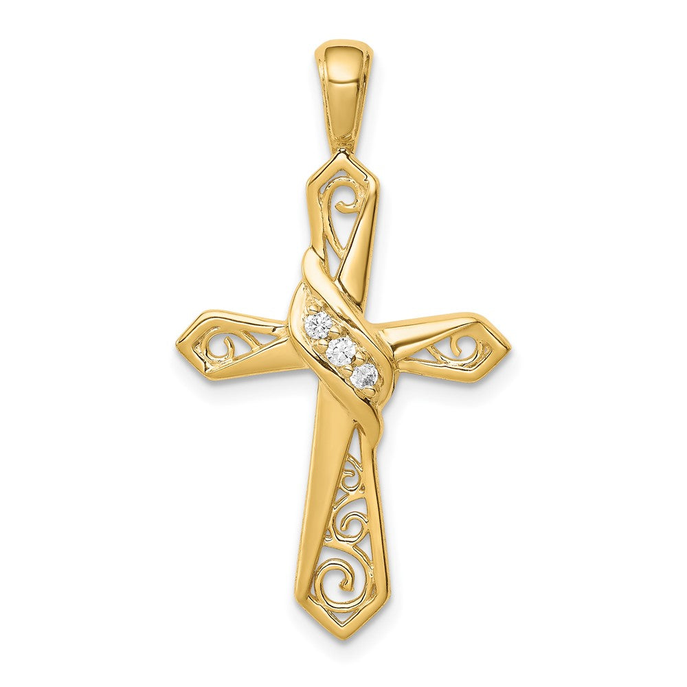 14k 1/20 carat Diamond Cross Pendant, 0.05 ct, 32.5 x 18 mm