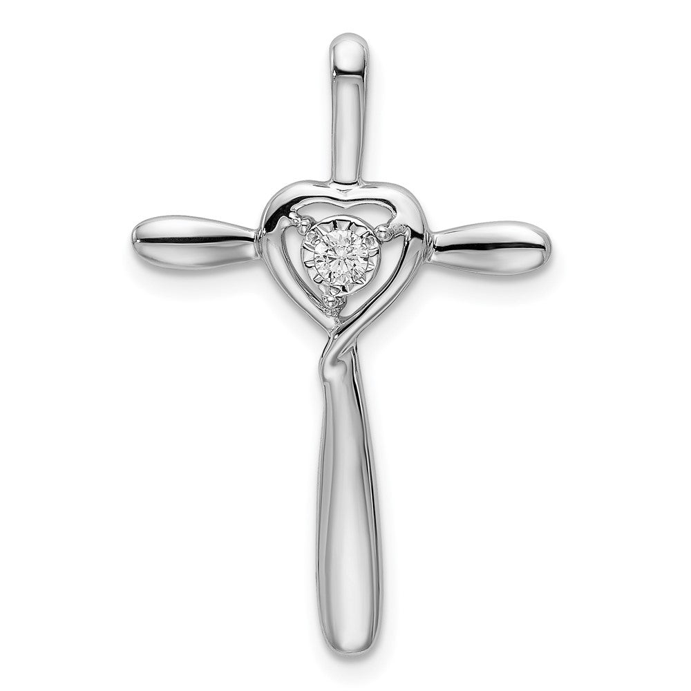 14k White Gold Diamond Heart Omega Slide Pendant, 0.05 ct, 29 x 19 mm