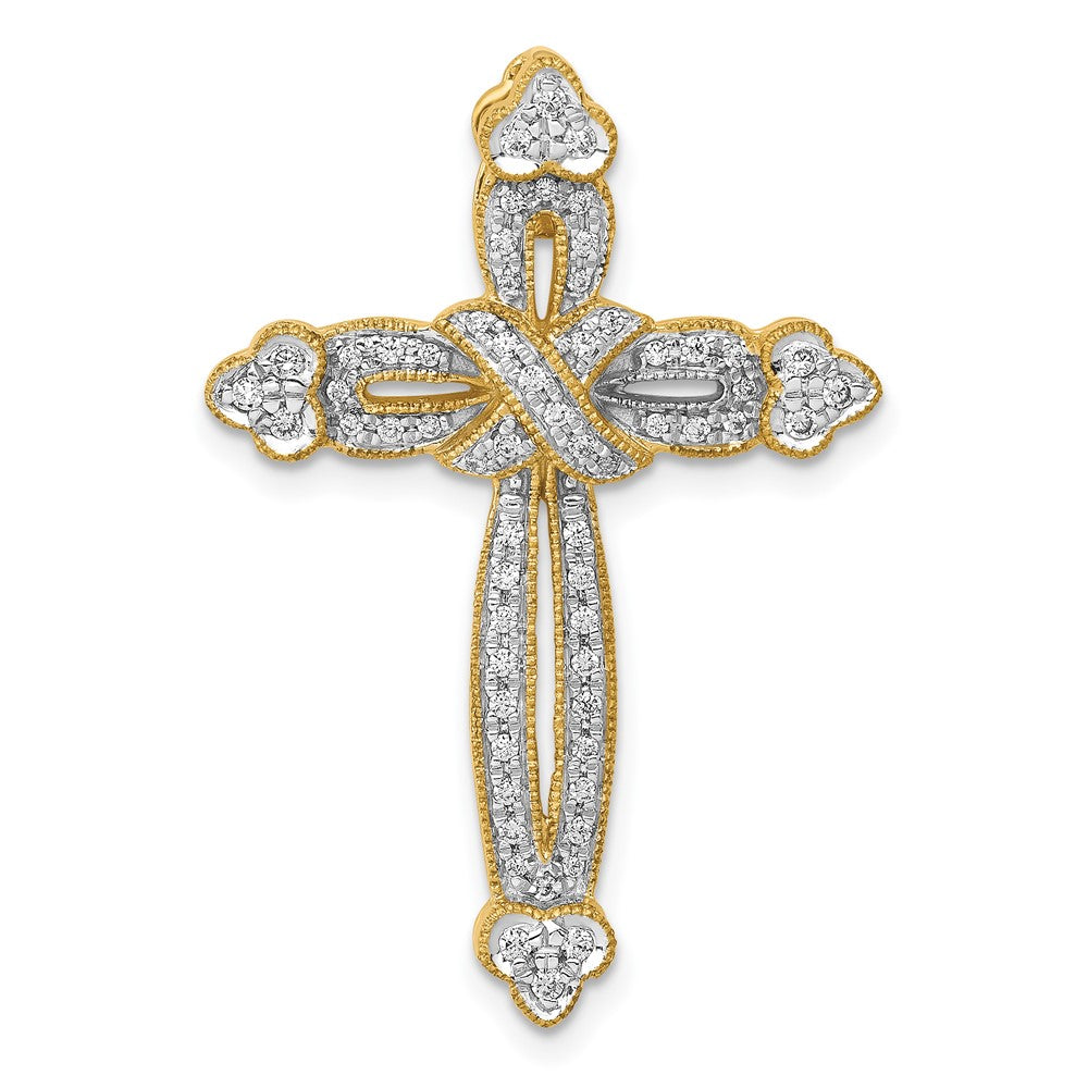 14k 1/4 carat Diamond Budded Cross Chain Slide, 0.251 ct, 32.5 x 22 mm