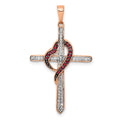 14k Rose Gold Red and White 1/4 carat Diamond Cross with Heart Pendant, 0.203 ct, 36 x 20.5 mm