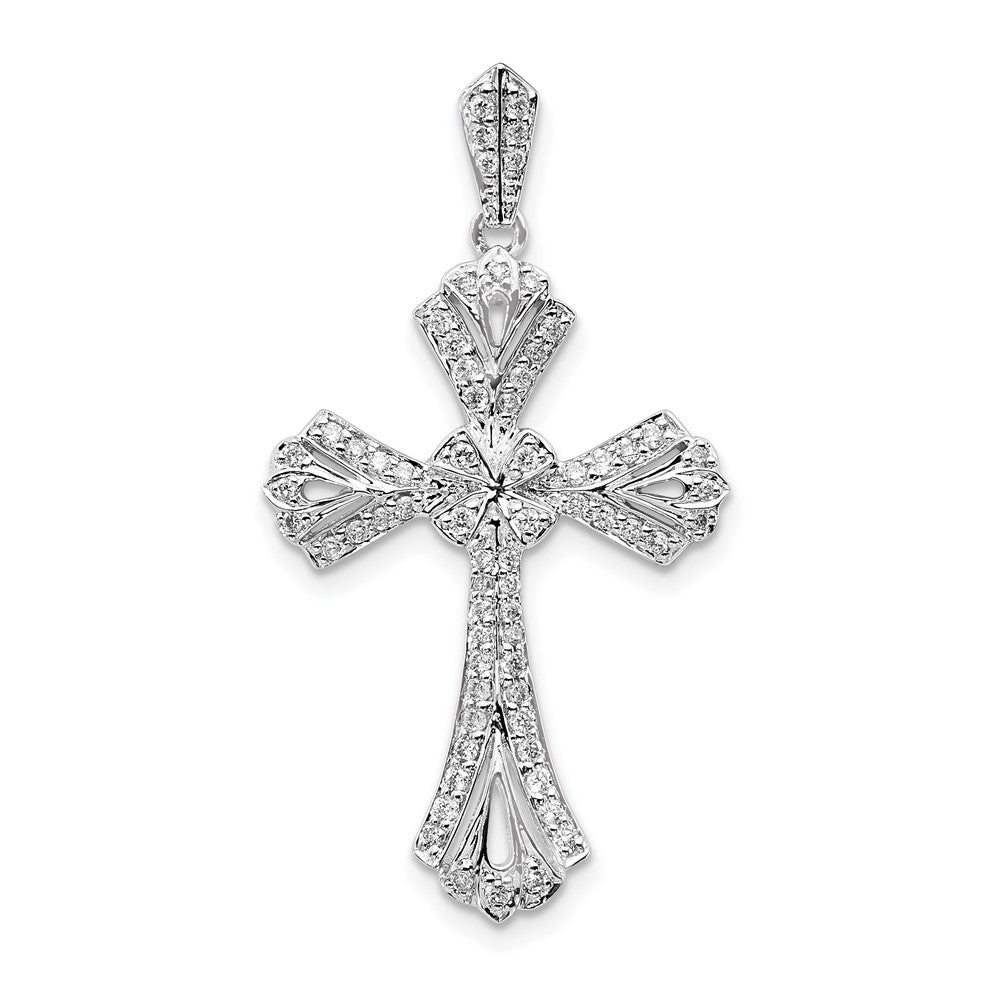 14k White Gold 1/3 carat Diamond Fancy Cross Pendant, 0.324 ct, 35.5 x 19 mm