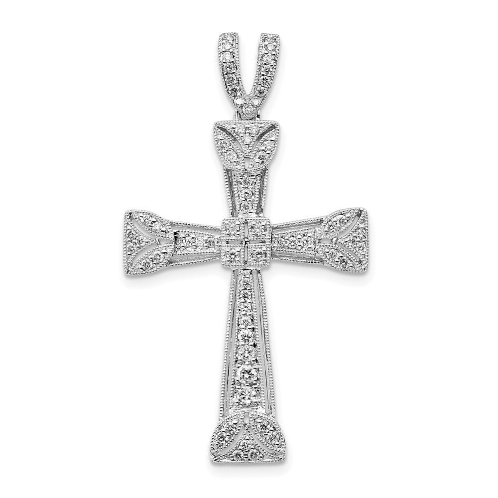 14k White Gold 3/8 carat Diamond Filigree Cross Pendant, 0.41 ct, 41 x 23 mm