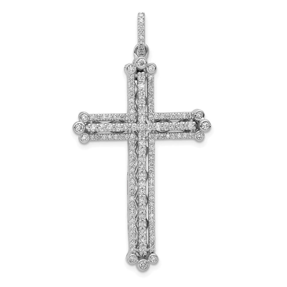 14k White Gold 1 carat Diamond Budded Cross Pendant, 0.95 ct, 50.5 x 27 mm
