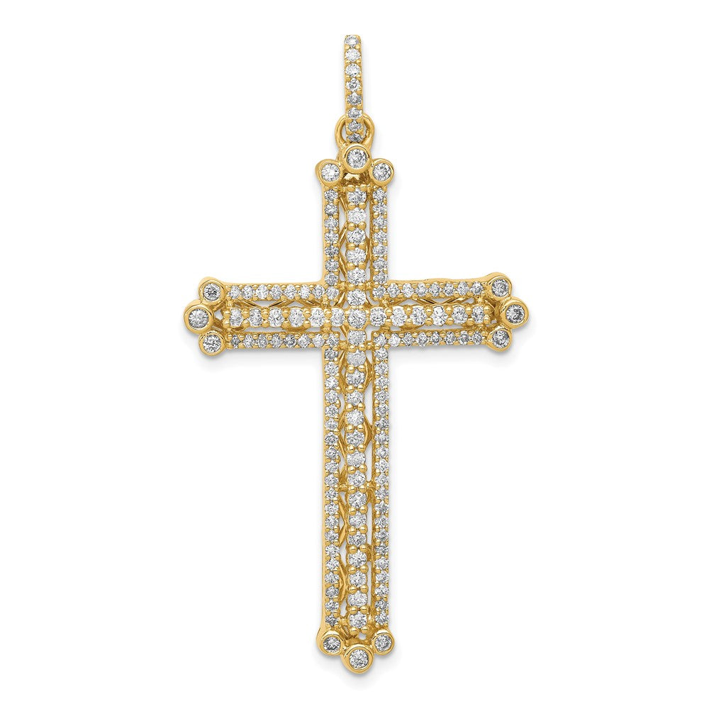 14k 1 carat Diamond Budded Cross Pendant, 0.95 ct, 50.5 x 27 mm