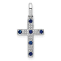 14k White Gold 1/15 carat Diamond and Sapphire Cross Pendant, 0.27 ct, 22 x 11 mm