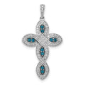 14k White Gold 1/5 carat White and Blue Diamond Cross Pendant, 0.194 ct, 30 x 16 mm