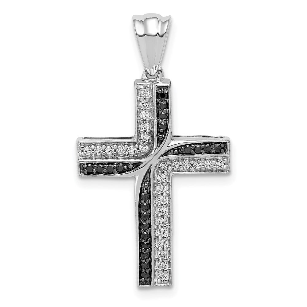 14k White Gold 1/5 carat Black and White Diamond Cross Pendant, 0.219 ct, 30 x 16 mm
