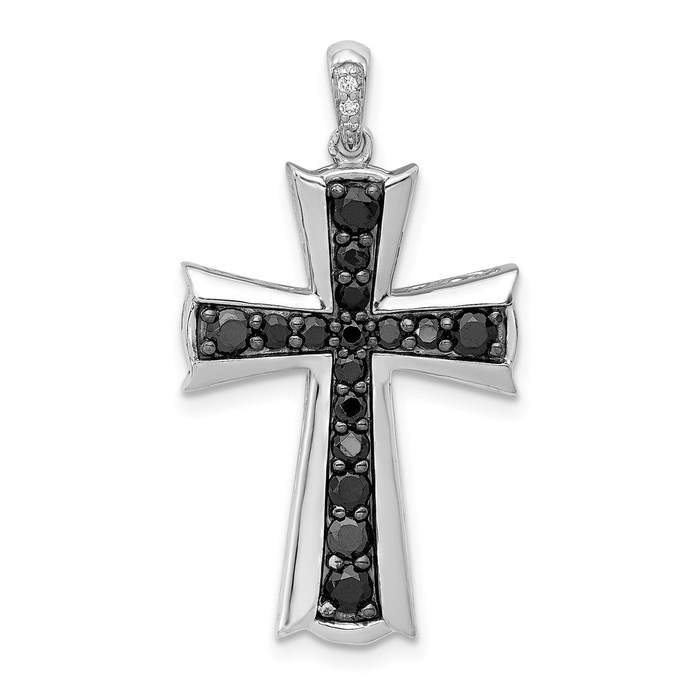 14k White Gold 5/8 carat Black Diamond Cross Pendant, 0.614 ct, 31.5 x 17 mm