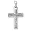14k White Gold Large 1/10 carat Diamond Cross Pendant, 0.108 ct, 29.5 x 15.5 mm