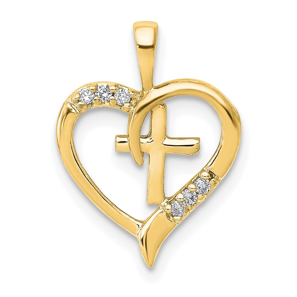 14k 1/20 carat AA Diamond Heart Cross Pendant, 0.042 ct, 17 x 17 mm