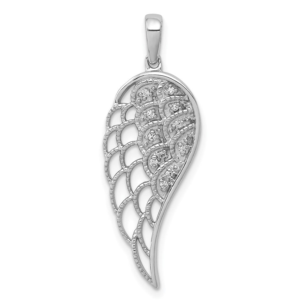 14k White Gold Diamond Open-work Wing Pendant, 0.05 ct, 31.5 mm