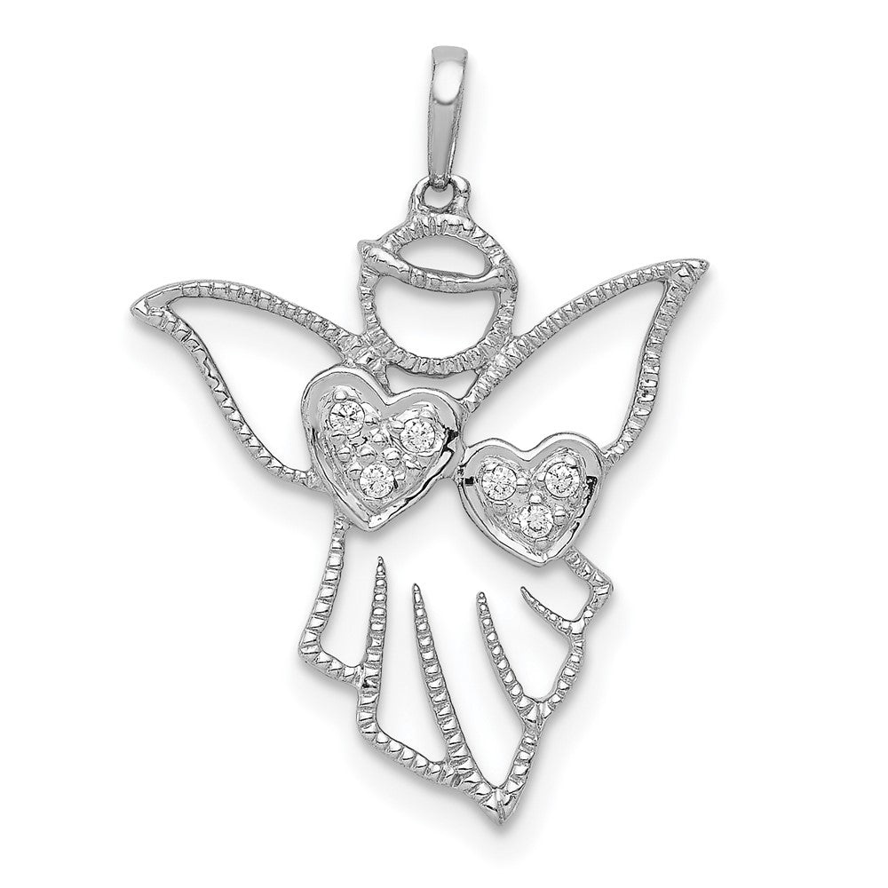 14k White Gold Diamond Cut-out Angel Pendant, 0.03 ct, 23 mm