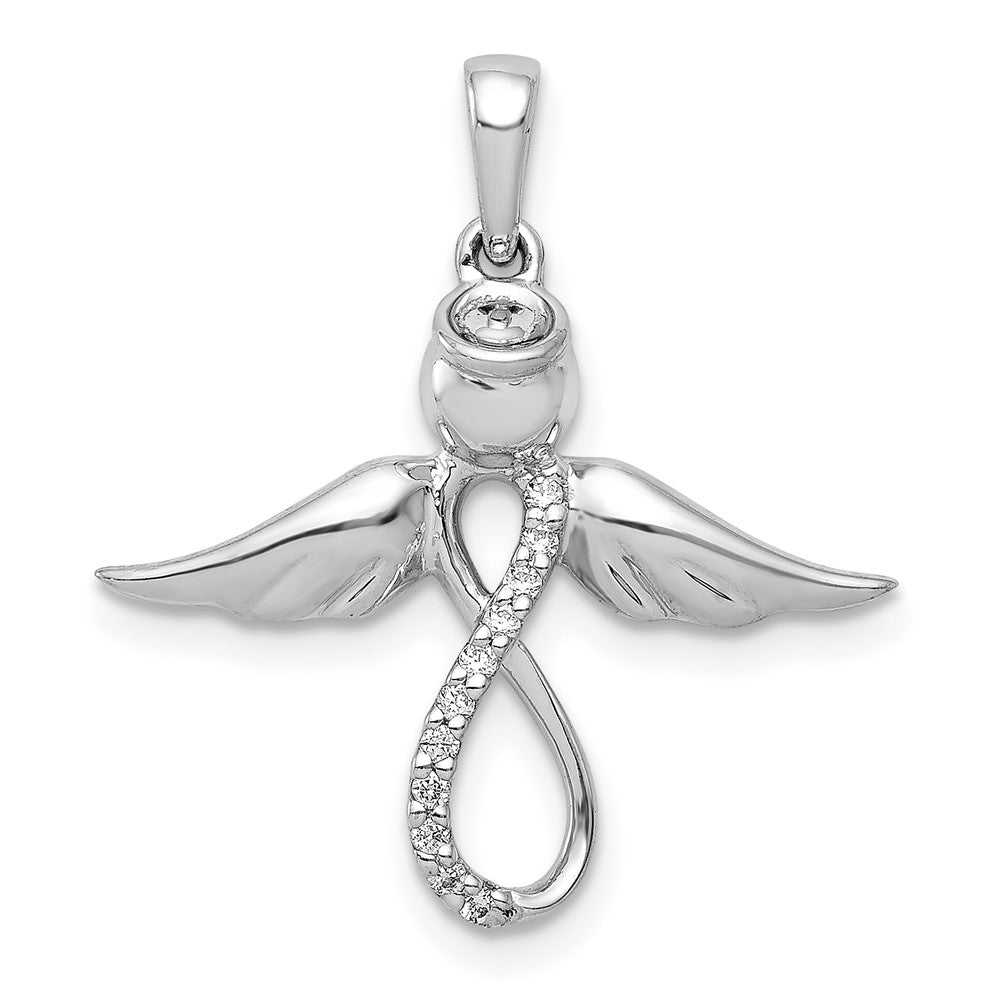 14k White Gold Diamond Infinity Angel Pendant, 0.055 ct, 23 mm