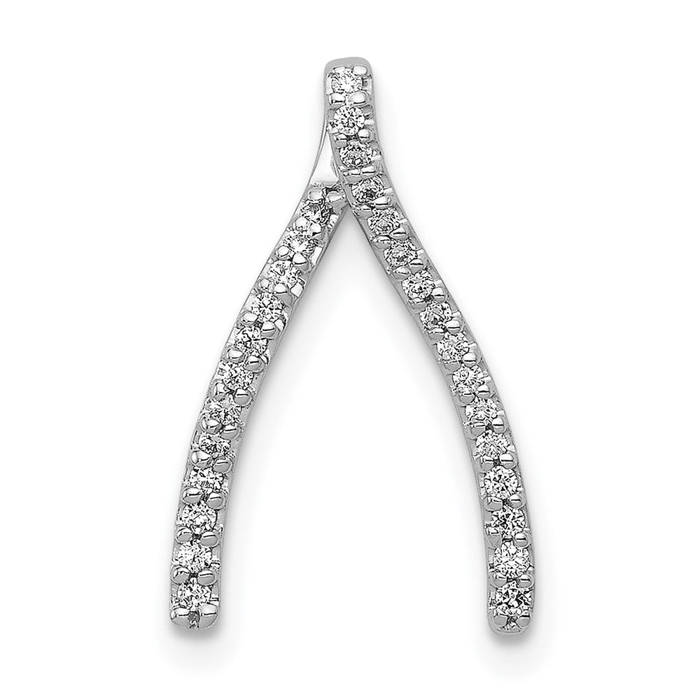 14k White Gold 1/8 carat Diamond Wishbone Chain Slide, 0.12 ct, 16.75 x 10.5 mm