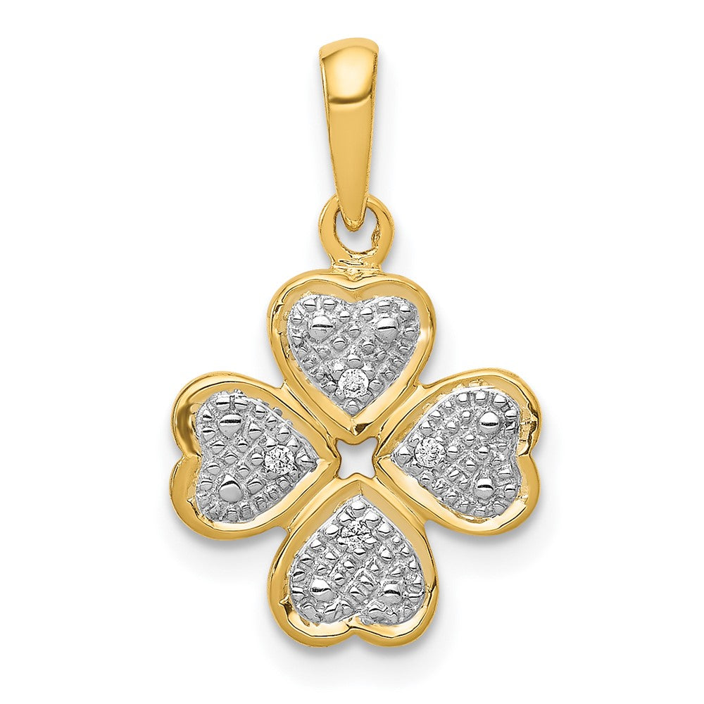 14k Diamond Four Leaf Clover Pendant, 0.02 ct