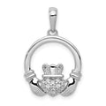 14k White Gold Diamond Claddagh Circle Pendant, 0.12 ct, 24.2 x 15.3 mm