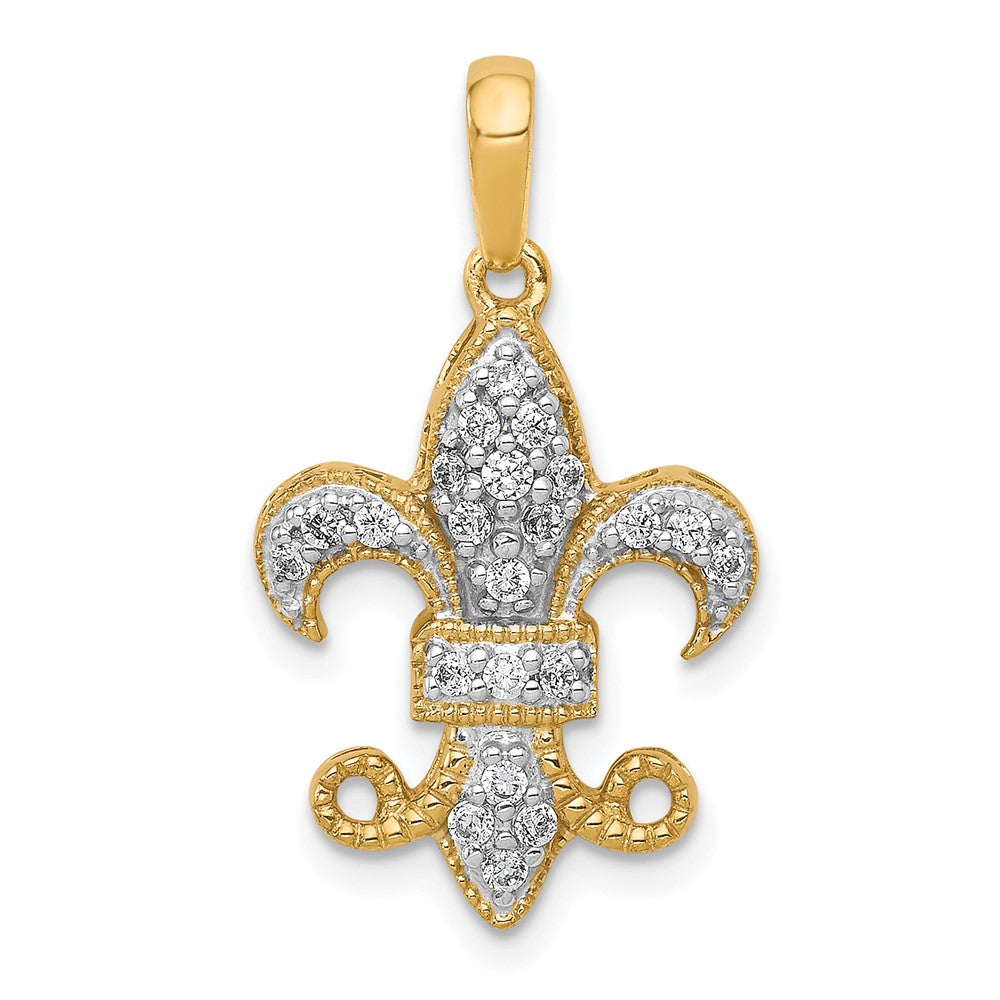 14k 1/5 carat Lab Grown Diamond VS/SI+ G+ Complete Fleur De Lis Pendant, 0.215 ct, 25 x 14.15 mm