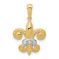 14k and White Rhodium Polished Diamond Fleur de Lis Pendant, 0.03 ct