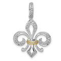 14k Two-Tone 1/5 carat Diamond Fleur De Lis Pendant, 0.221 ct, 30 x 20 mm