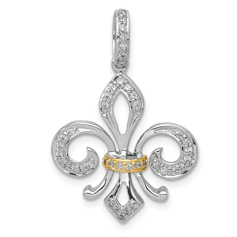 14k Two-Tone 1/5 carat Diamond Fleur De Lis Pendant, 0.221 ct, 30 x 20 mm