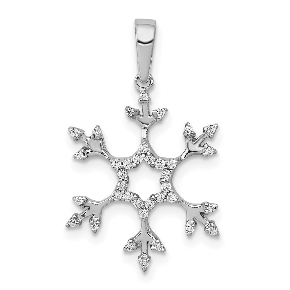 14k White Gold 1/6 carat Diamond Snowflake Pendant, 0.15 ct, 19.3 x 14 mm
