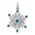 14k White Gold 1/10 carat Blue and White Diamond Snowflake Pendant, 0.105 ct, 13.28 x 10.2 mm