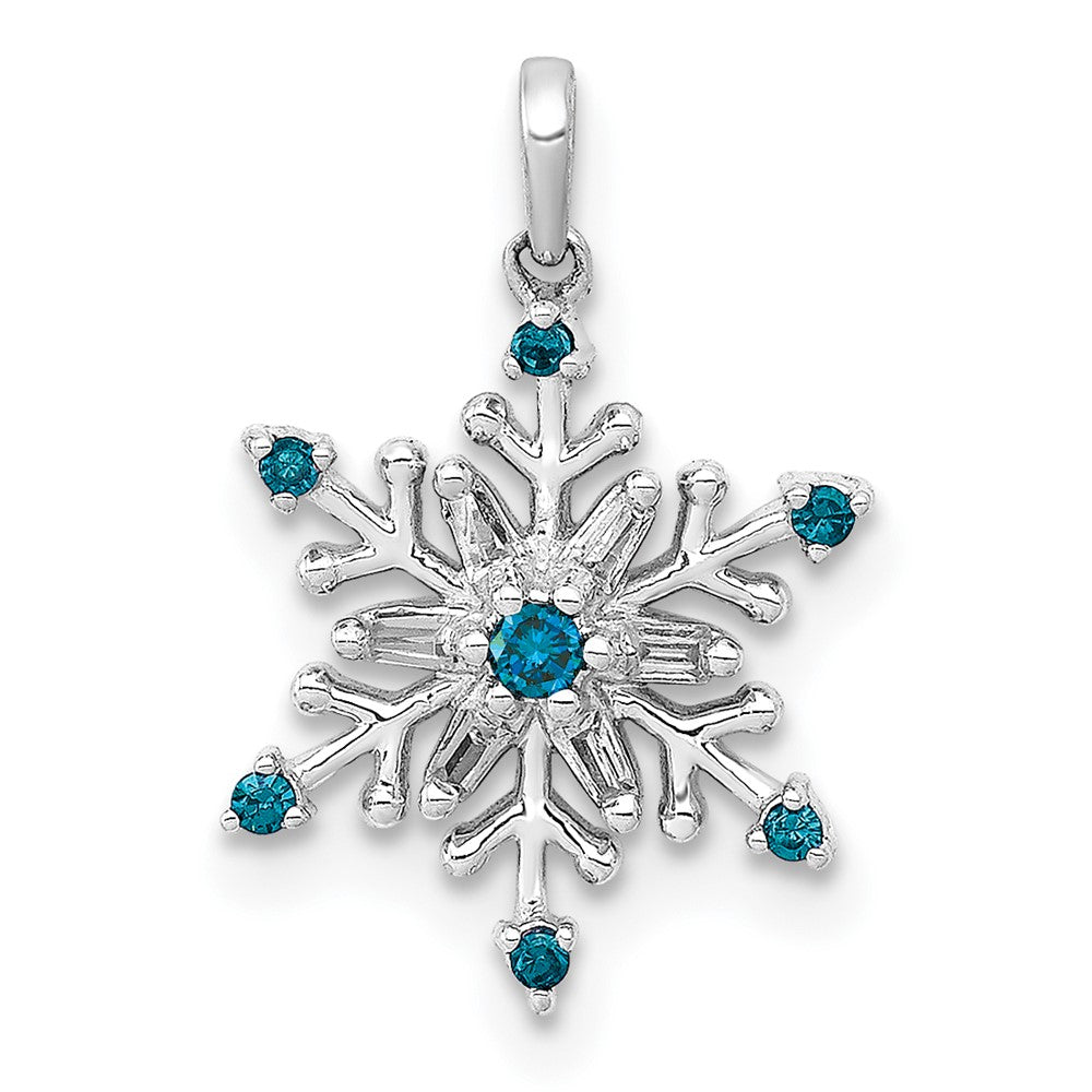14k White Gold 1/10 carat Blue and White Diamond Snowflake Pendant, 0.105 ct, 13.28 x 10.2 mm