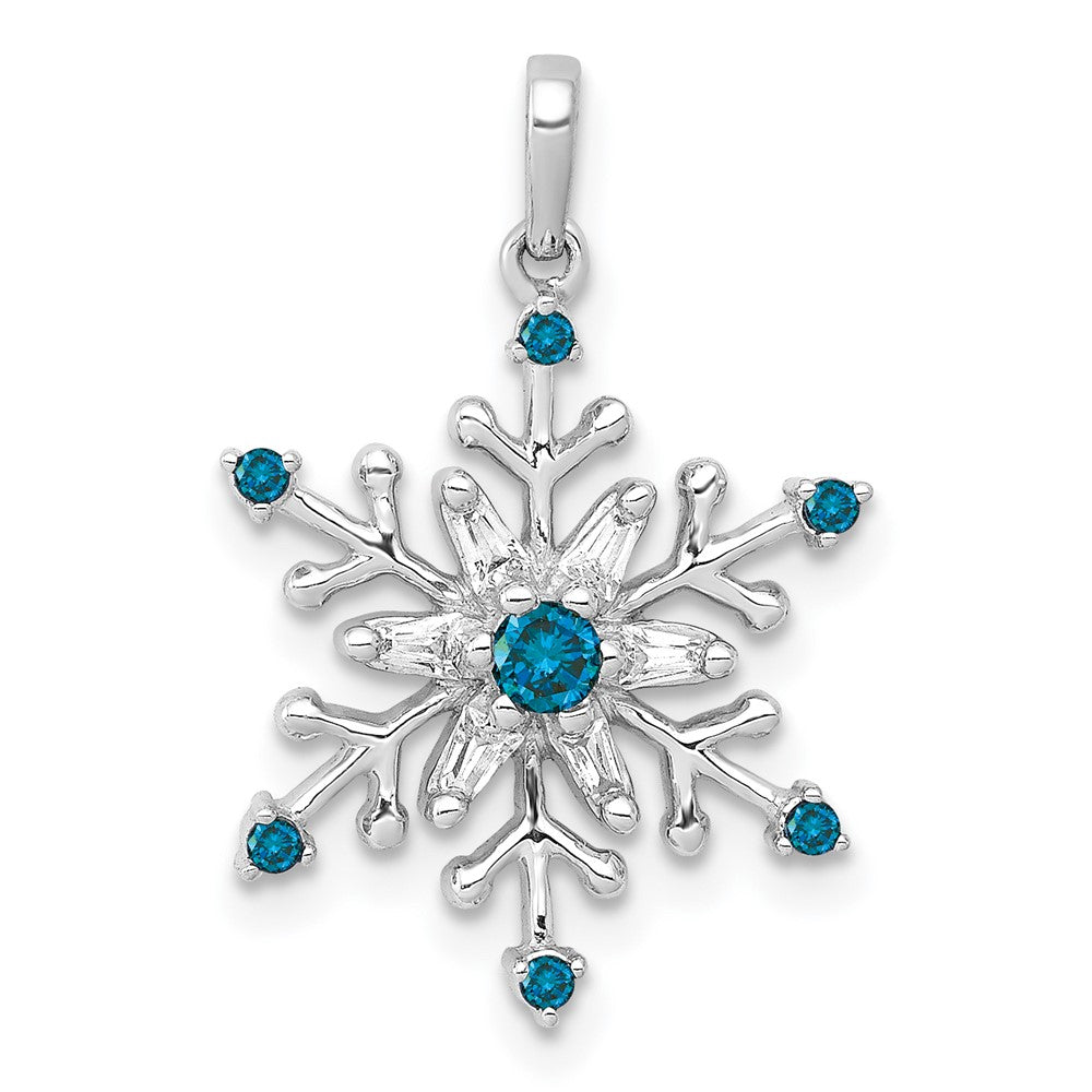 14k White Gold 1/6 carat Blue and White Diamond Snowflake Pendant, 0.165 ct, 17.6 x 14 mm