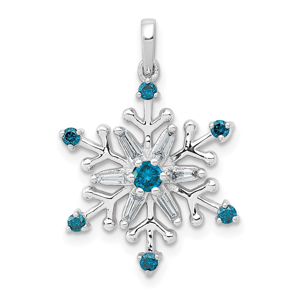 14k White Gold 1/4 carat Blue and White Diamond Snowflake Pendant, 0.227 ct, 20.5 x 15.6 mm