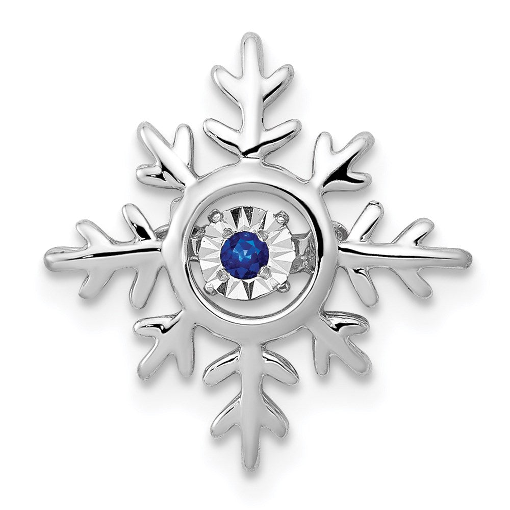14k White Gold Vibrant Moving Sapphire Snowflake Chain Slide, 0.03 ct, 16.6 x 15.7 mm