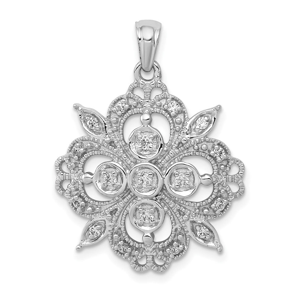 14k White Gold 1/4 carat Lab Grown Diamond VS/SI+ G+ Complete Filigree Pendant, 0.244 ct, 29 x 21.5 mm