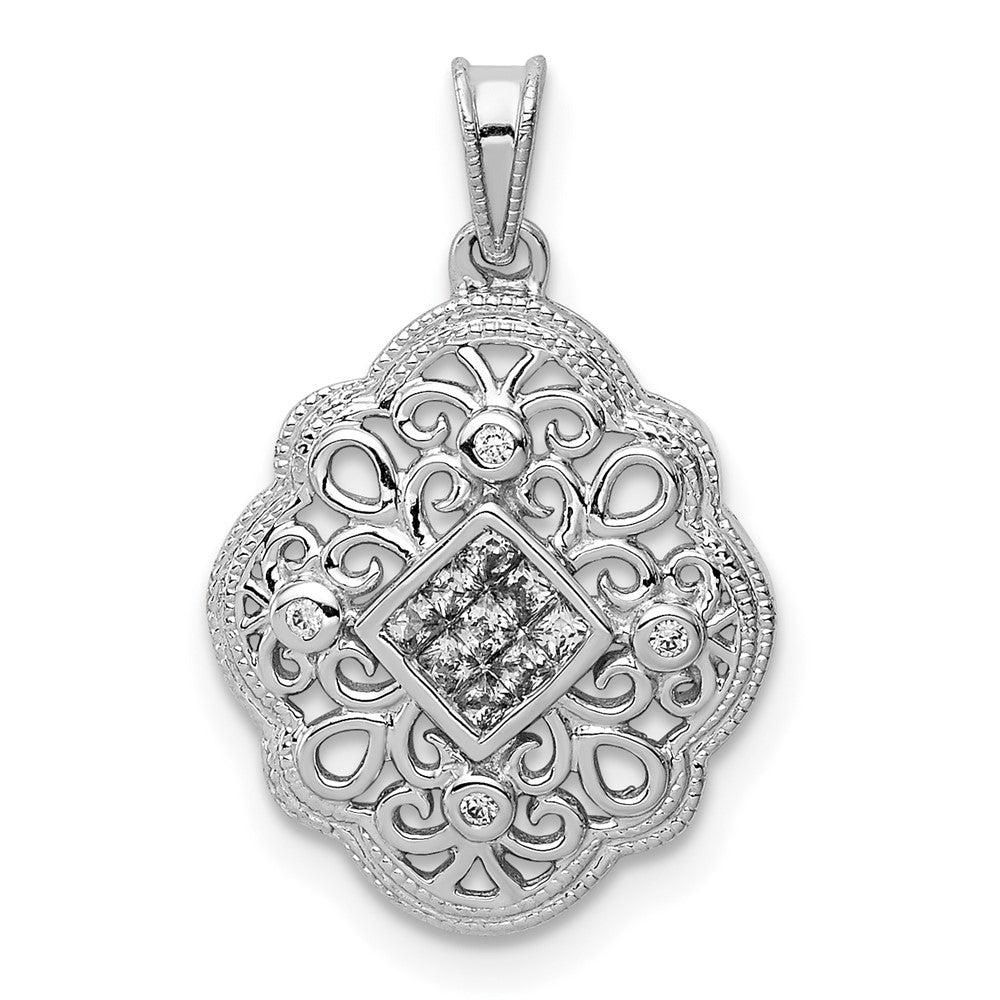 14k White Gold 1/8 carat Diamond Vintage Pendant, 0.106 ct