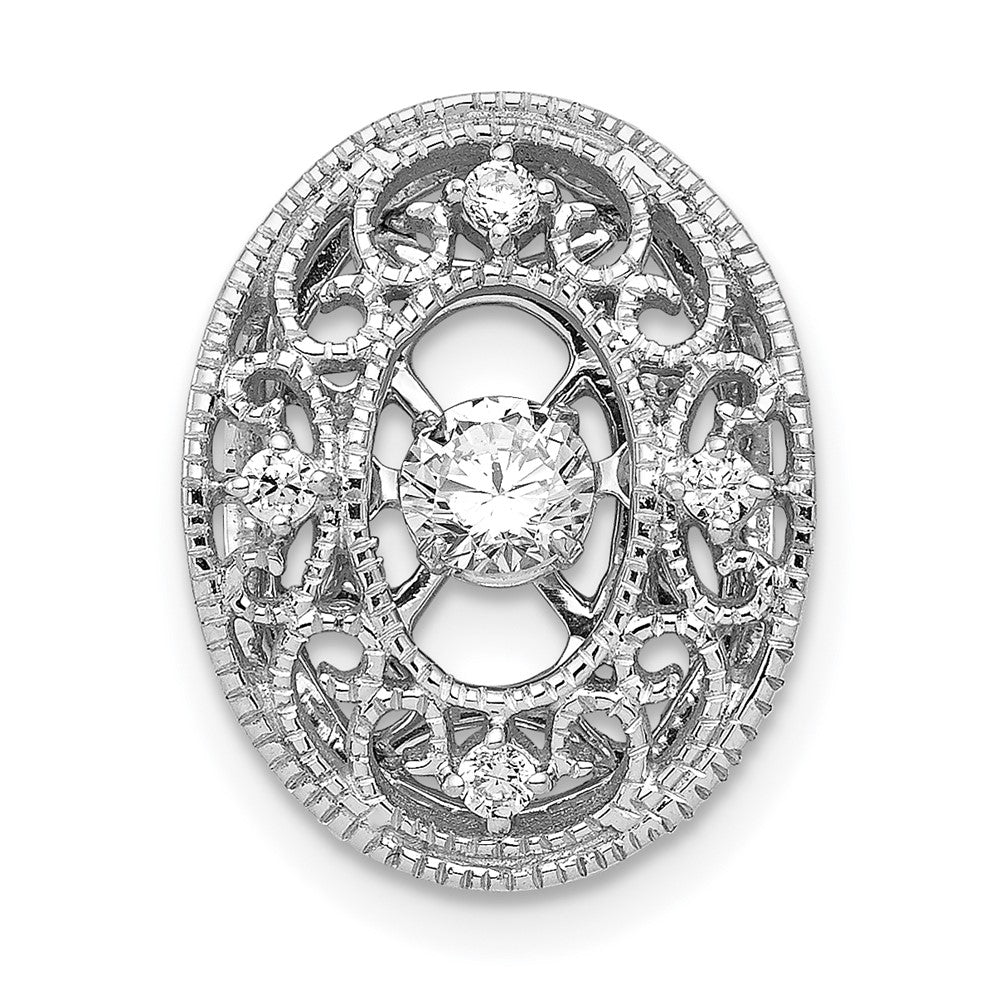 14k White Gold 1/4 carat Vibrant Moving Diamond Vintage Oval Filigree Chain Slide, 0.26 ct, 16.3 x 12.75 mm