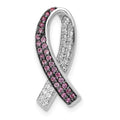 14k White Gold with Black Rhodium Diamond and Lab Created Pink Sapphire Awareness Ribbon Chain Slide, 0.356 ct, 19.5 x 8.7 mm