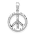 14k White Gold 1/10 carat Diamond Peace Sign Pendant, 0.104 ct, 13 x 13 mm