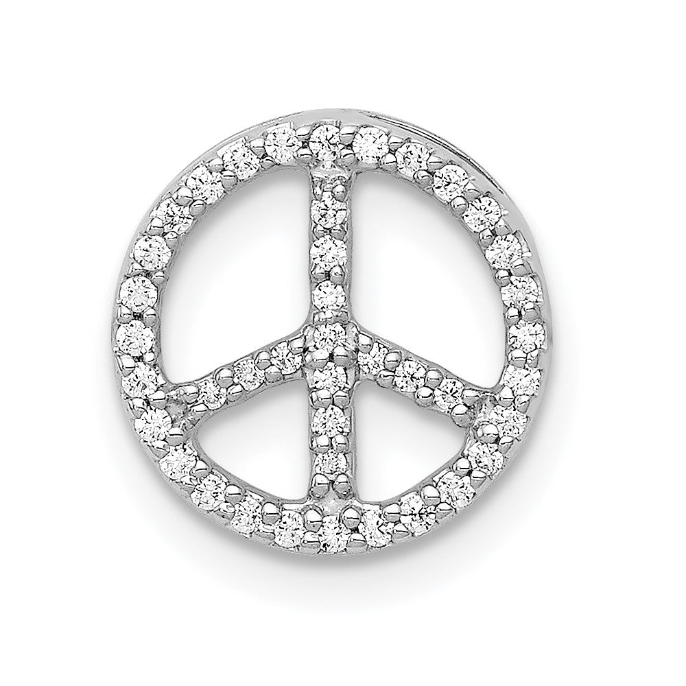 14k White Gold 1/6 carat Diamond Peace Sign Chain Slide, 0.15 ct, 11 x 10.75 mm
