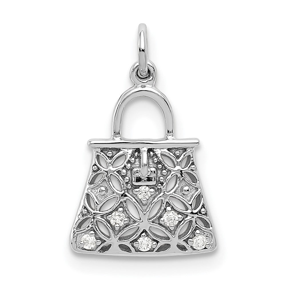 14k White Gold Diamond Handbag Charm, 0.03 ct, 15.5 x 10.5 mm