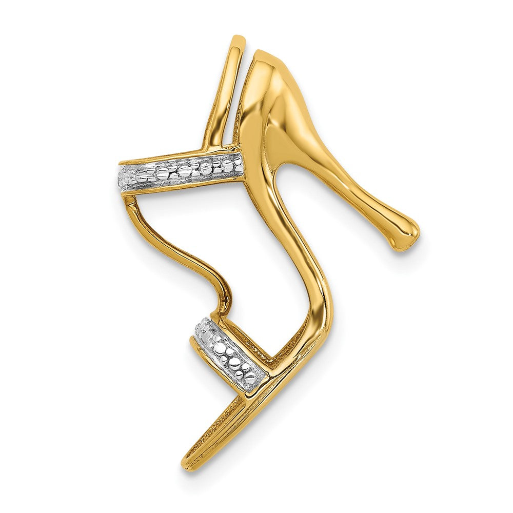 14k and White Rhodium Solid 3-D .01 carat Diamond High Heel Shoe Charm, 0.01 ct, 24 x 17 mm
