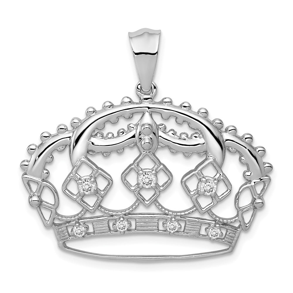 14k White Gold 1/5 carat Diamond Crown Pendant, 0.205 ct, 31.55 x 33.8 mm