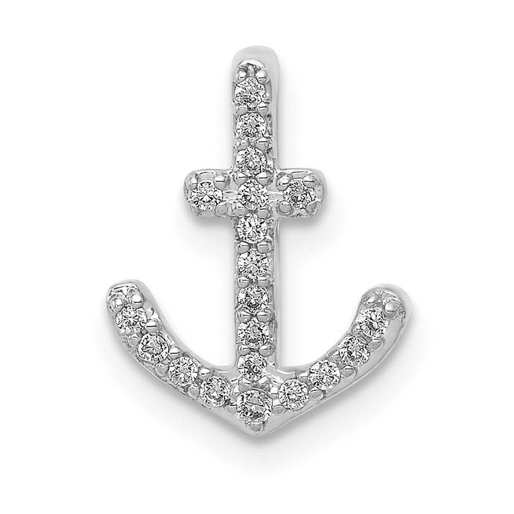 14k White Gold 1/10 carat Diamond Anchor Chain Slide, 0.103 ct, 12.85 mm