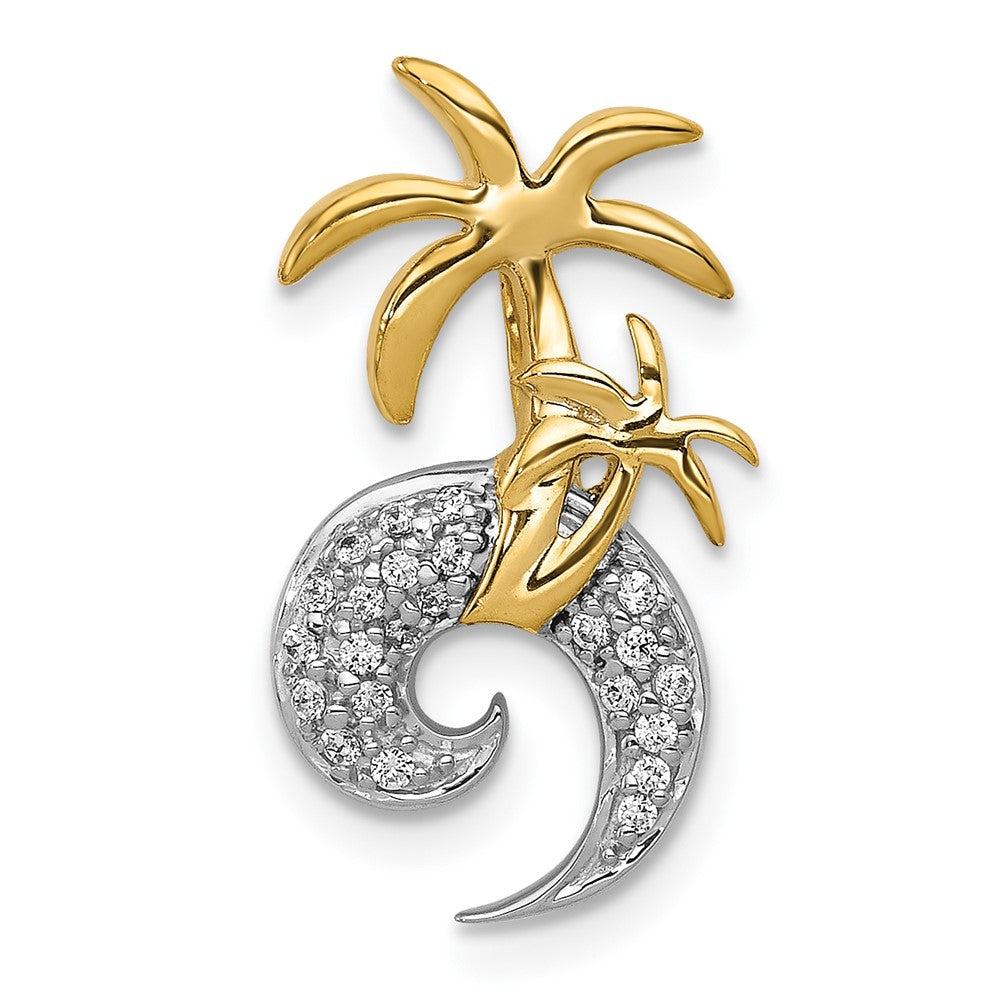 14k Two-tone Diamond Double Palm Tree and Wave Chain Slide, 0.101 ct, 20.5 mm
