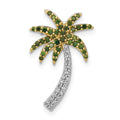 14k White Gold 1/4 carat White and Green Diamond Palm Tree Chain Slide, 0.245 ct, 20.8 mm