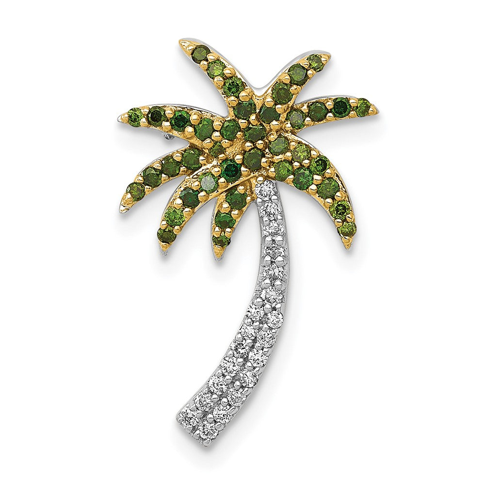 14k White Gold 1/4 carat White and Green Diamond Palm Tree Chain Slide, 0.245 ct, 20.8 mm