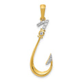 14k Diamond Fish Hook Pendant, 0.12 ct, 35.18 mm