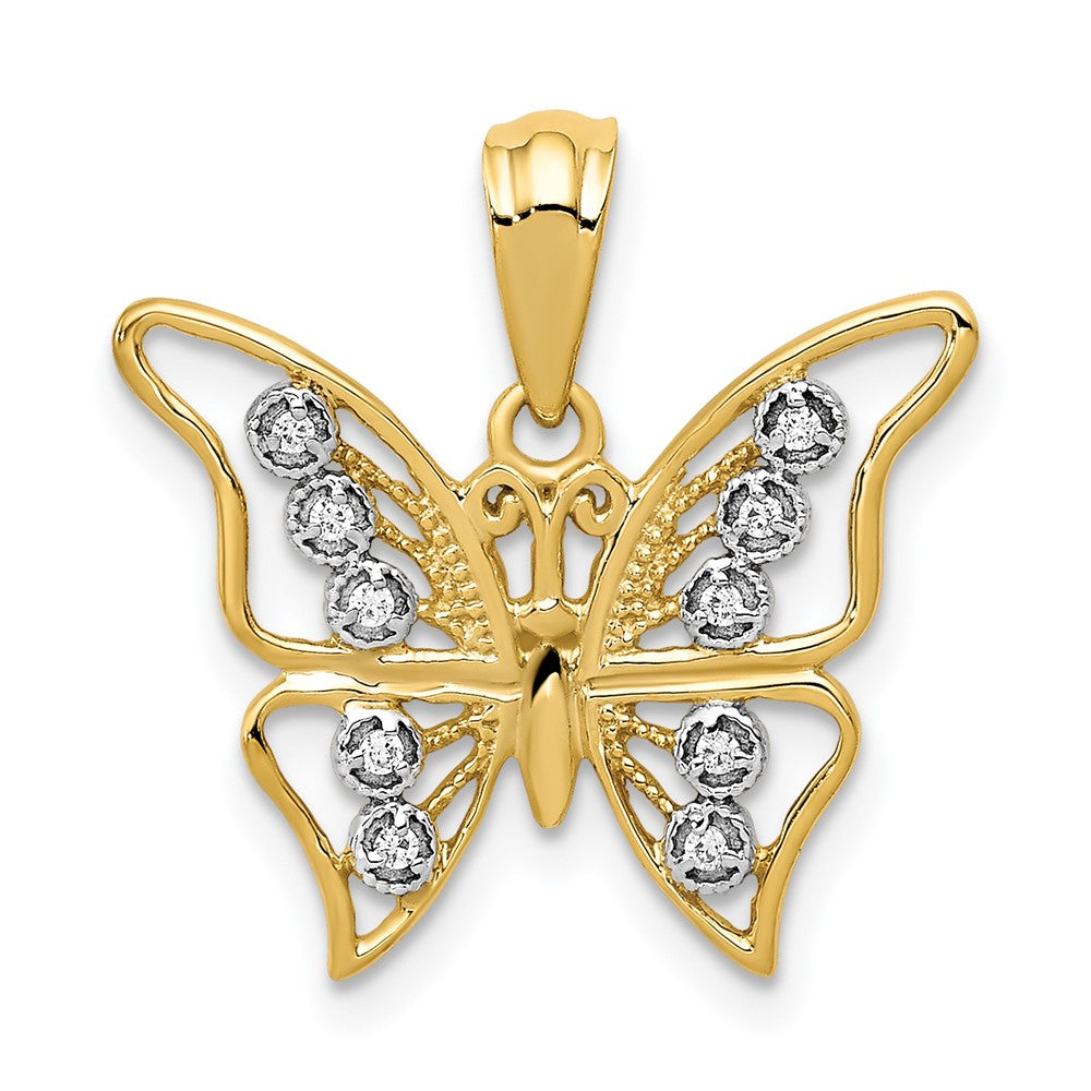 14k and Rhodium Diamond Butterfly Pendant, 0.05 ct
