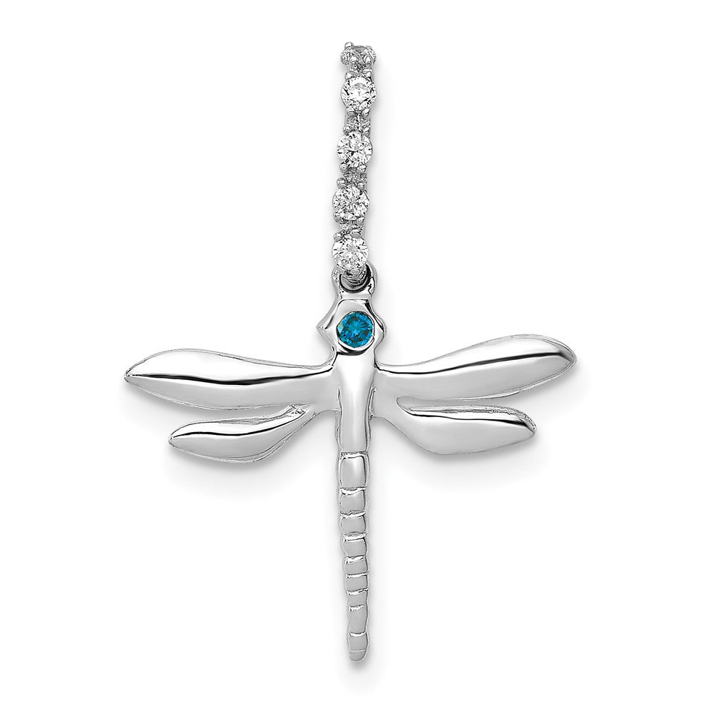 14k White Gold Blue and White Diamond Dragonfly Pendant, 0.062 ct