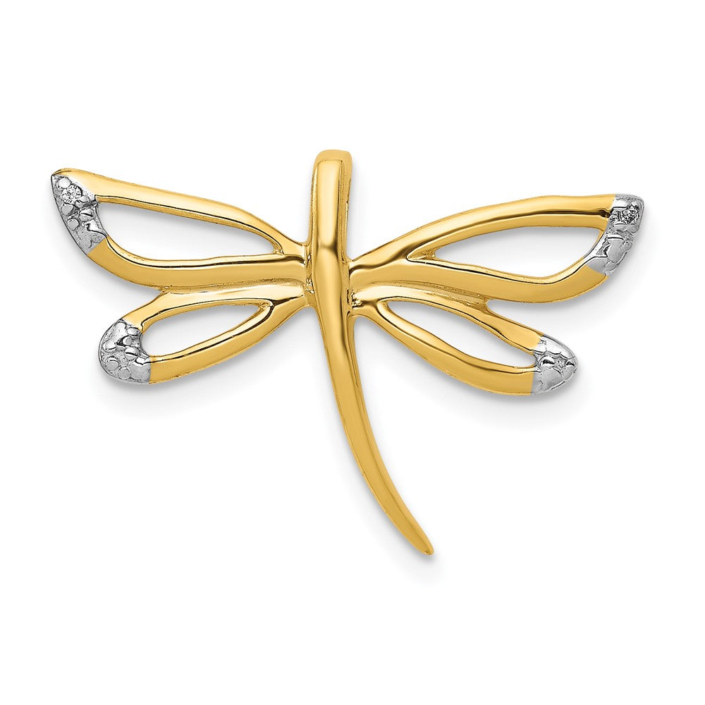 14k Diamond with Rhodium Accent Dragonfly Chain Slide, 0.006 ct